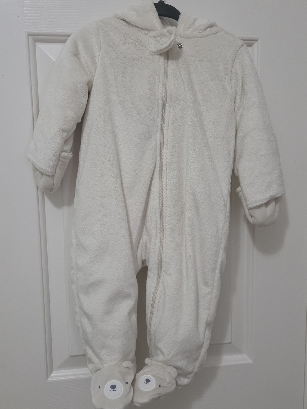 Carter's Cream Plush Hooded Footed One-Piece